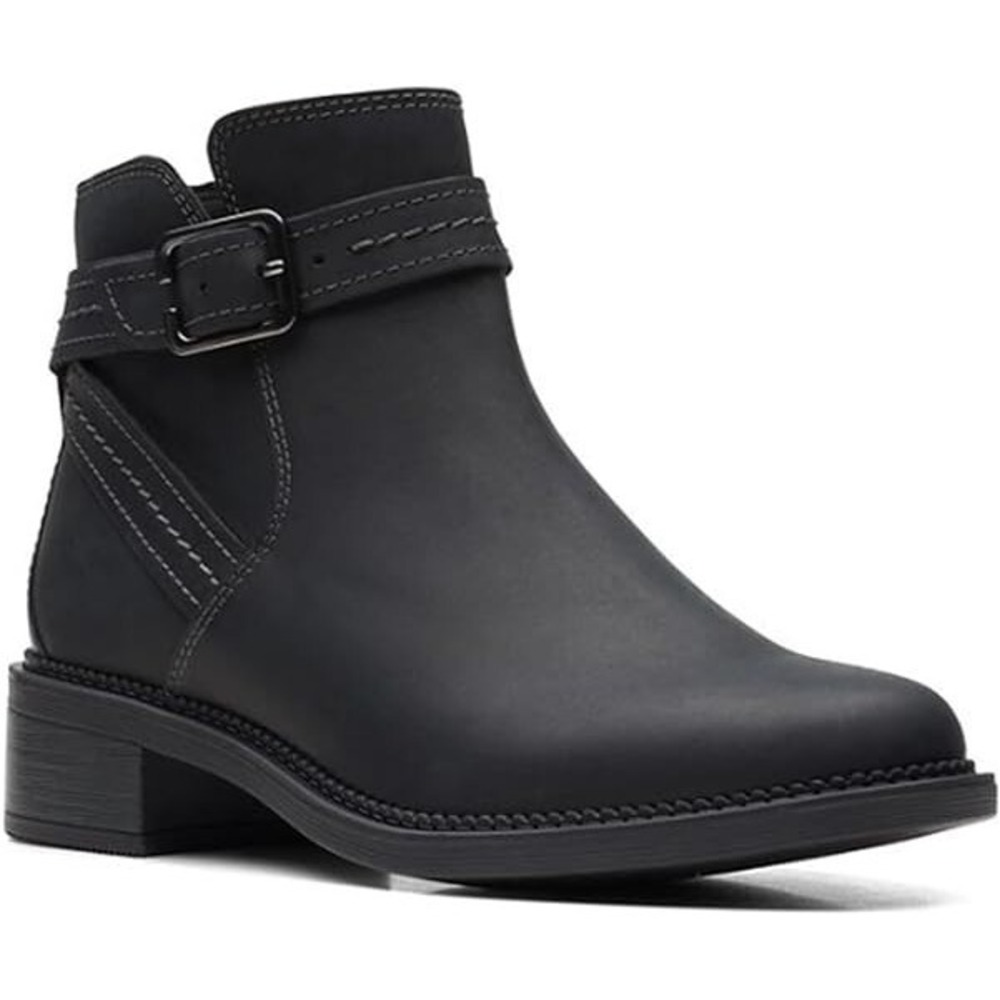 Clarks Women's Maye Strap Ankle Boot Black  Leather Zip Buckle NEW 6 M‎